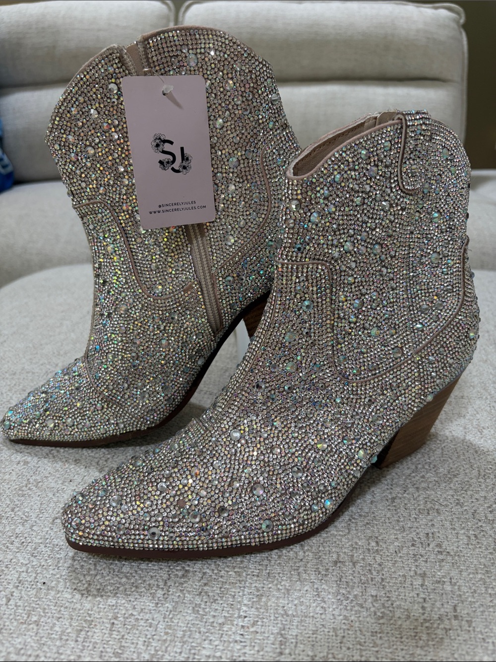 Sincerly Jules Sparkling Blush Crystal Western Ankle Boots